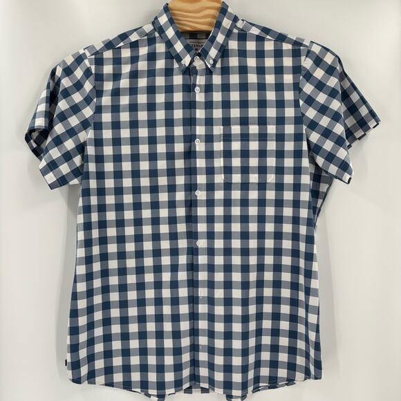 Mizzen & Main 2XL Trim Fit Blue White Plaid Short Sleeve Button Up Shirt - Picture 4 of 5